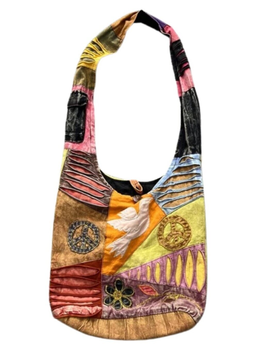 Handmade Boho Patchwork Multi-Color Shoulder Sling Bag Inner Zipper Pocket